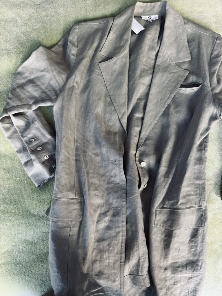 thrifted linen blazer, olive green.