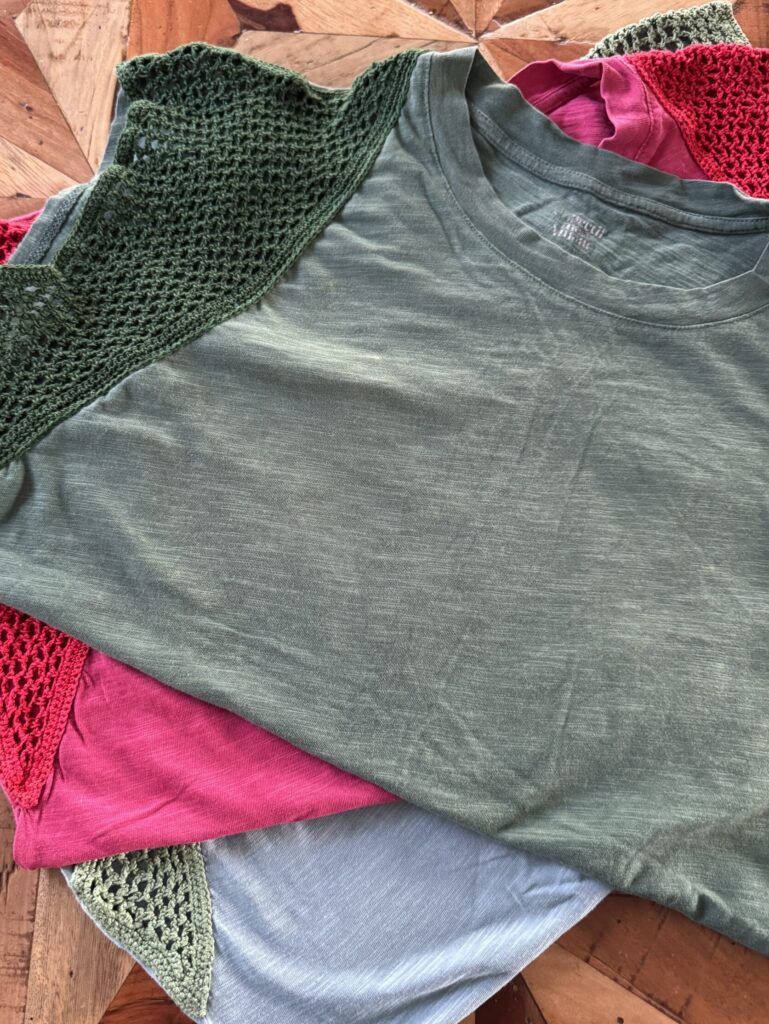 Clever upcycling showing how to repair underarm holes that results with intentional design.